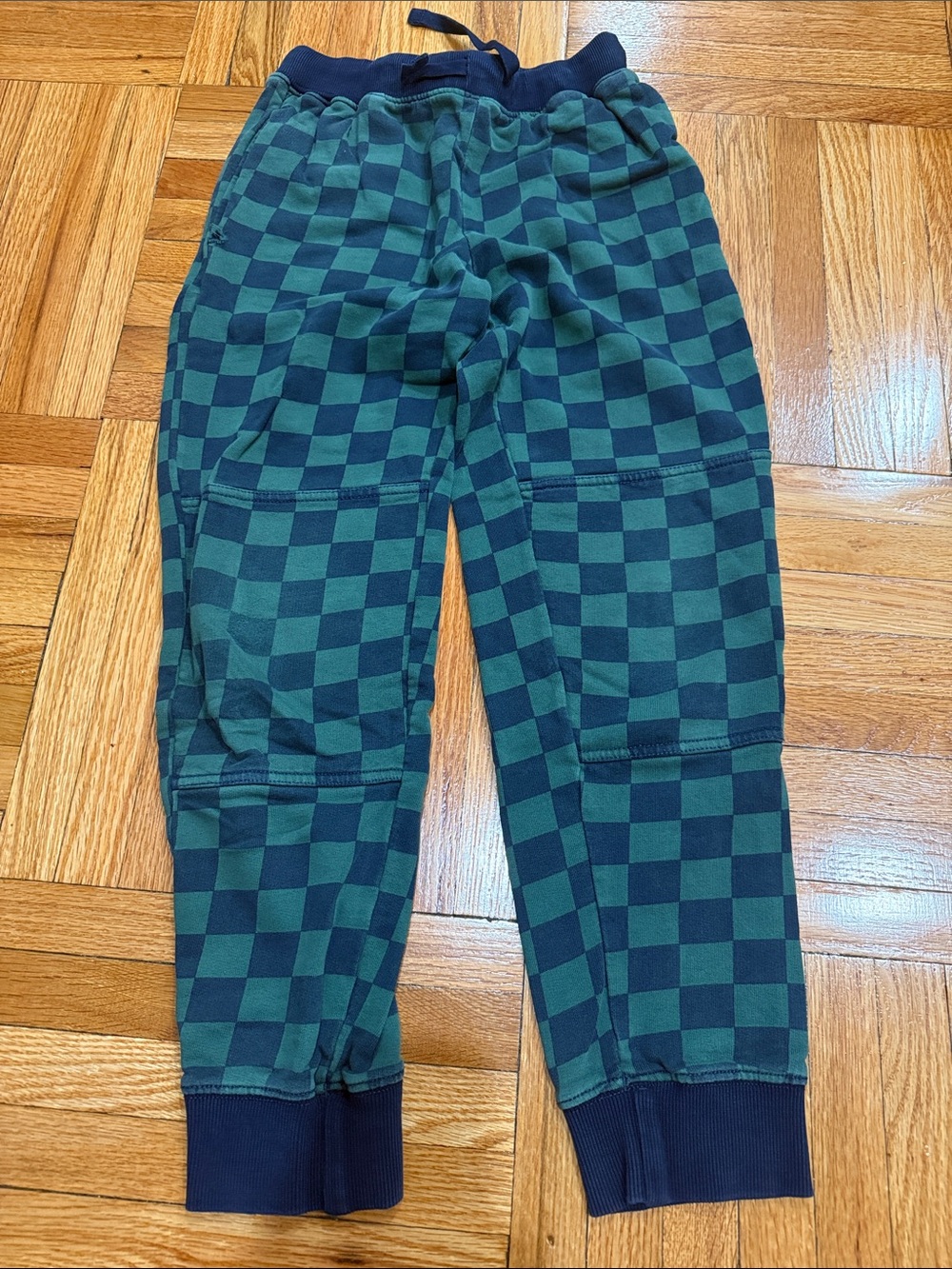 Hanna Andersson Kids Checkerboard Jogger Pants - Green/Navy size 10